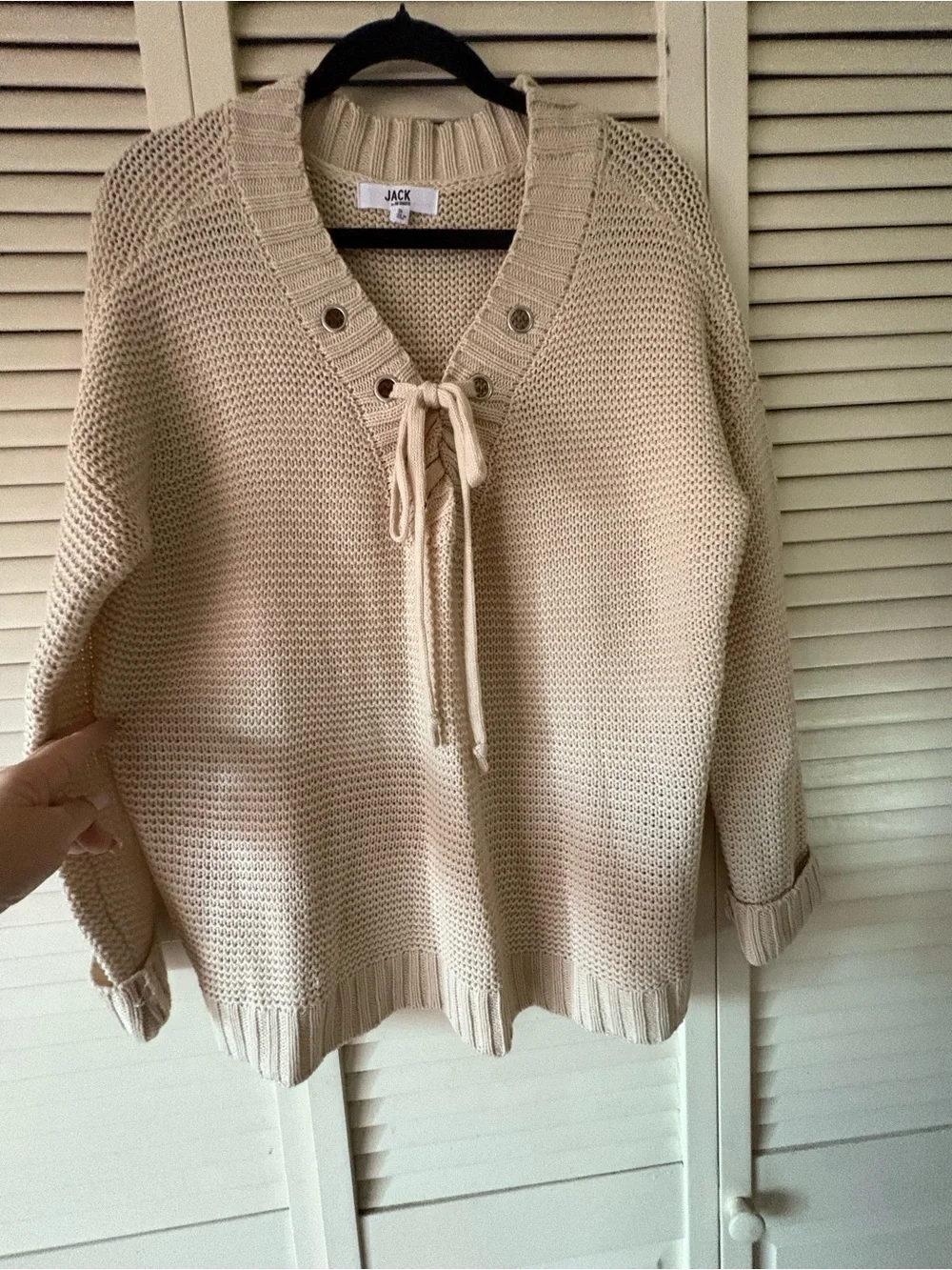 Jack by BB Dakota Beige Lace-Up V-Neck Knit Sweater - Never worn